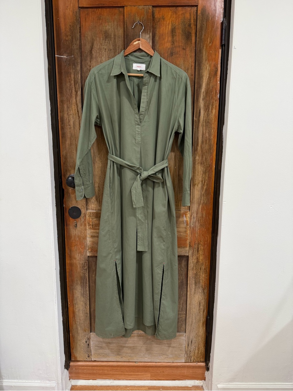 XiRENA Olive Green Maxi Shirt Dress with Tie Waist